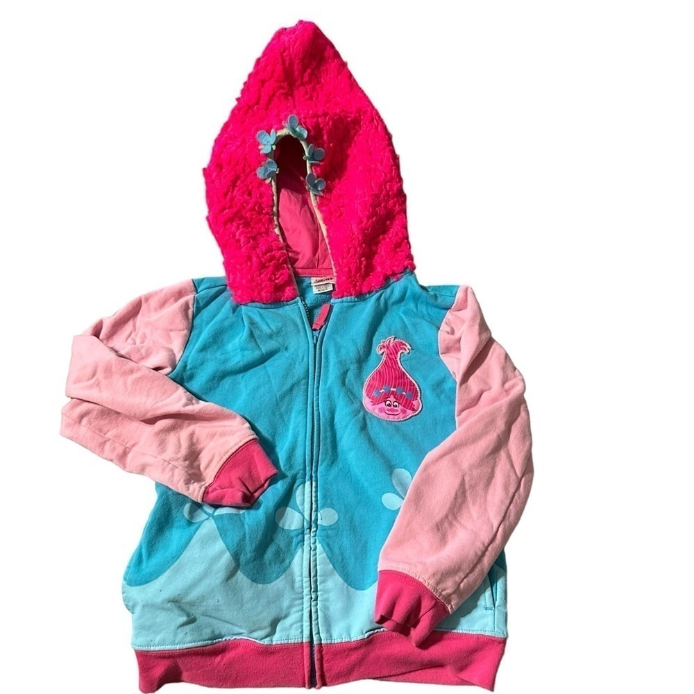 Trolls Girls' Big Movie Poppy Costume Zip Hoodie with Faux Fur on Hood  medium
